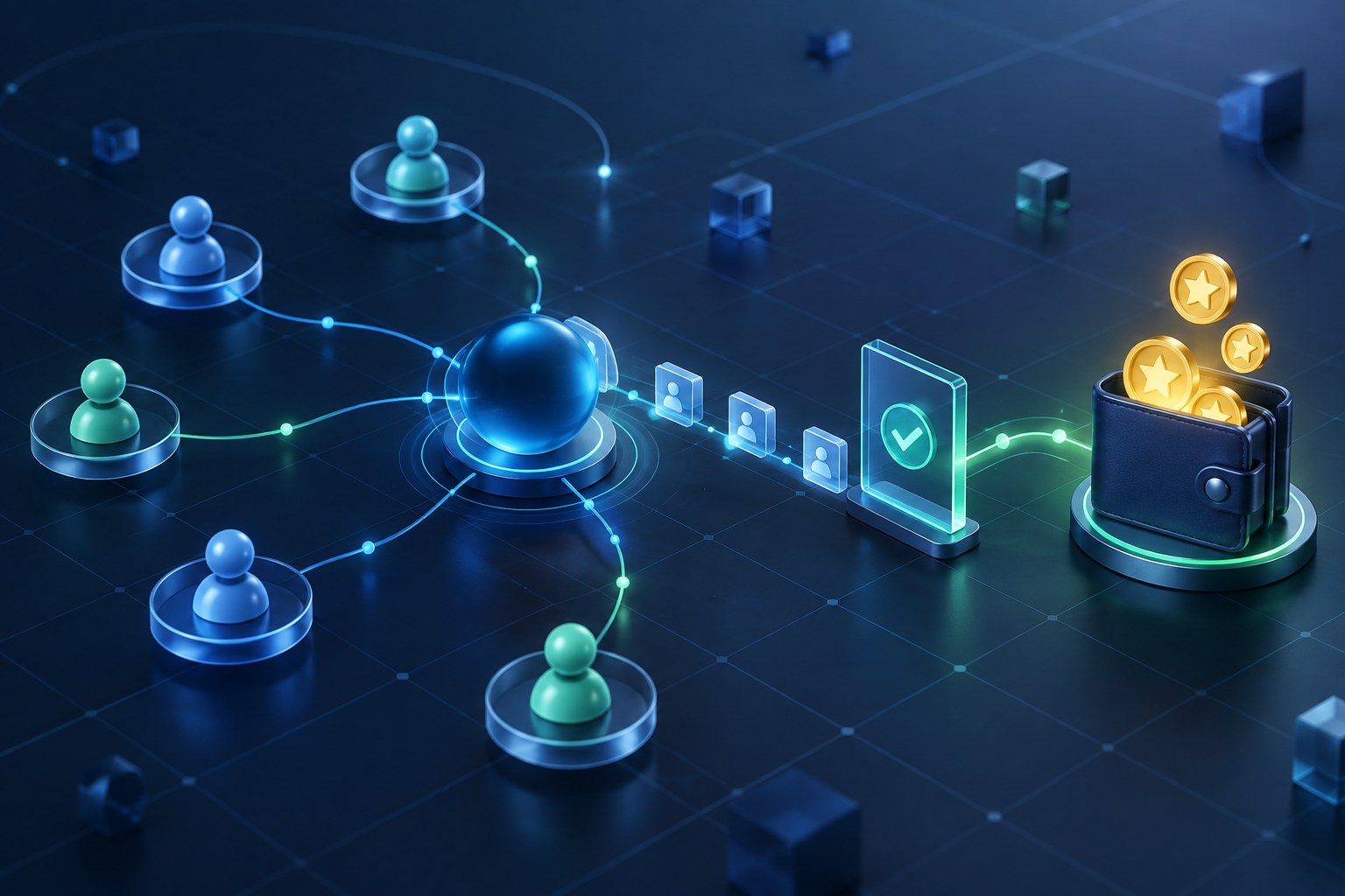 Partner referrals flowing through order verification into wallet rewards